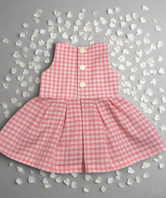 Gingham Box-pleated sleeveless Dress