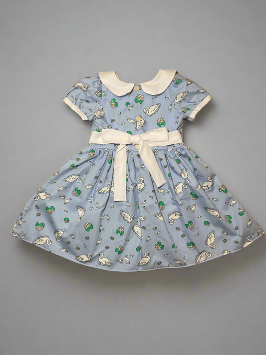 Swan Short Puff Sleeve Dress with Sash