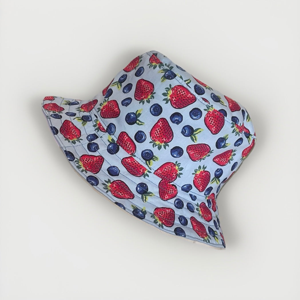 Summer Reversible Bucket Hat - Strawberries and Blueberries