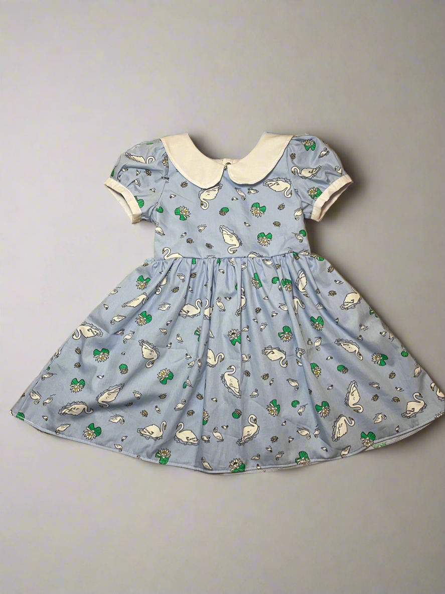 Swan Short Puff Sleeve Dress with Sash