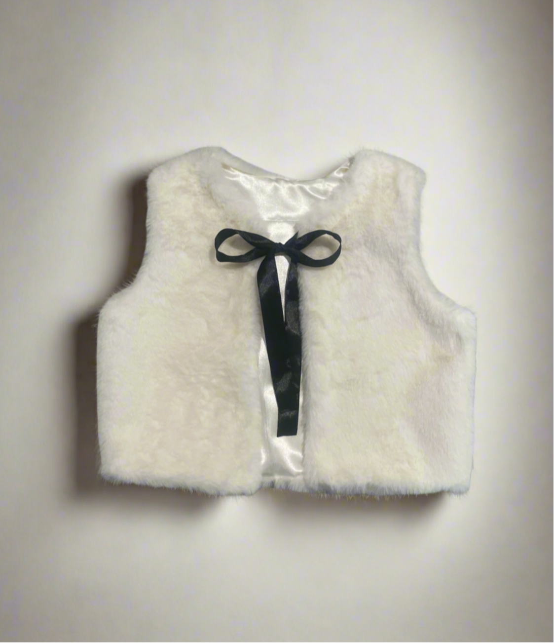 Girls Faux Fur Vest with Ribbon Tie