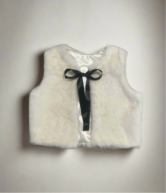 Girls Faux Fur Vest with Ribbon Tie
