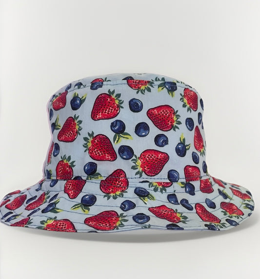 Summer Reversible Bucket Hat - Strawberries and Blueberries