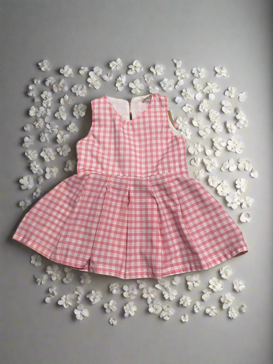 Gingham Box-pleated sleeveless Dress