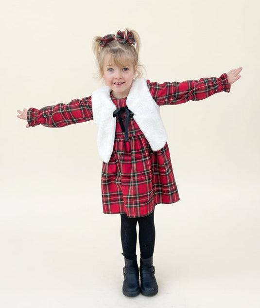 Tartan 6-Bow Long Sleeved Dress