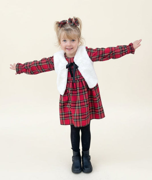 Tartan 6-Bow Long Sleeved Dress