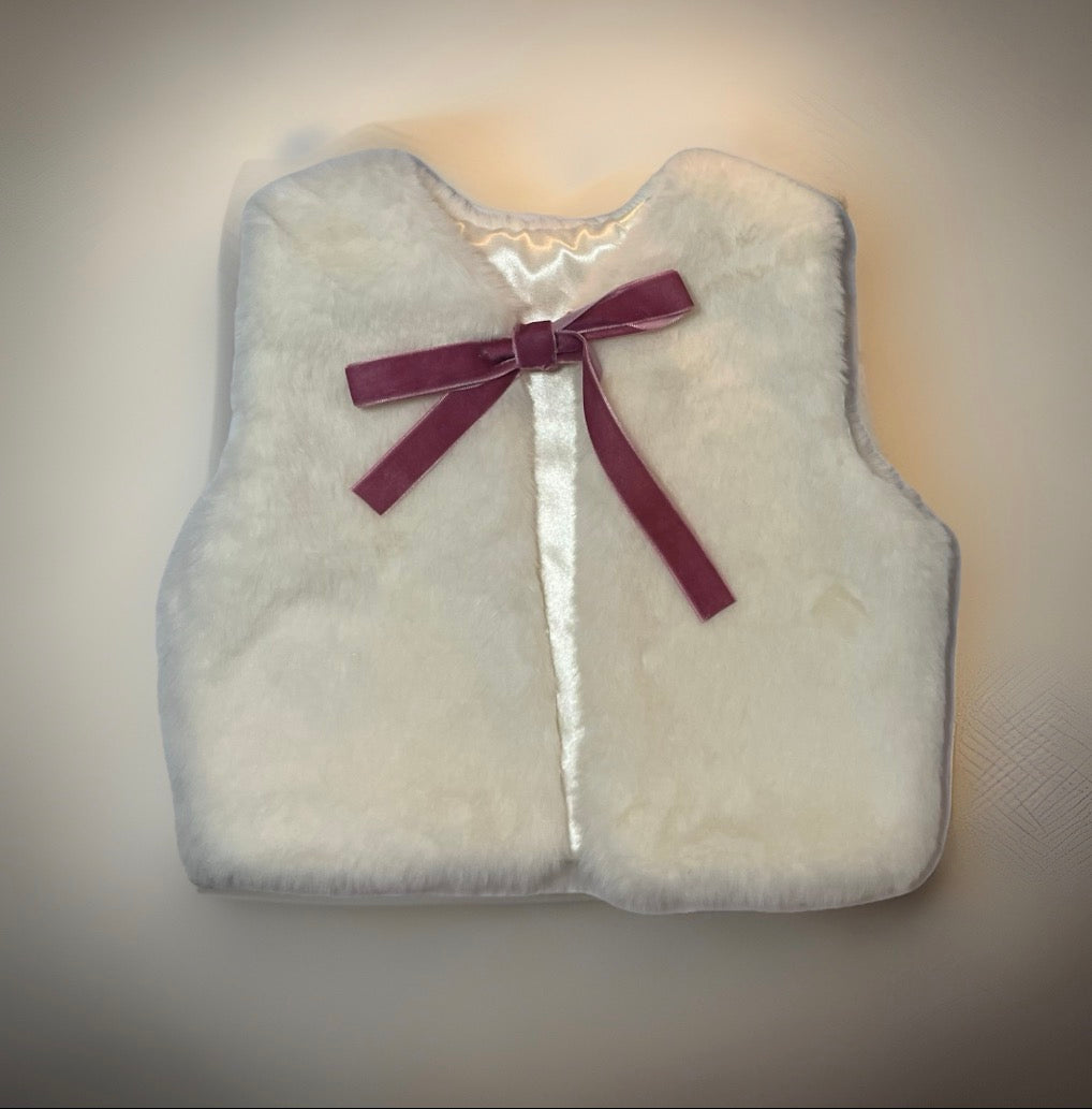 Girls Faux Fur Vest with Ribbon Tie