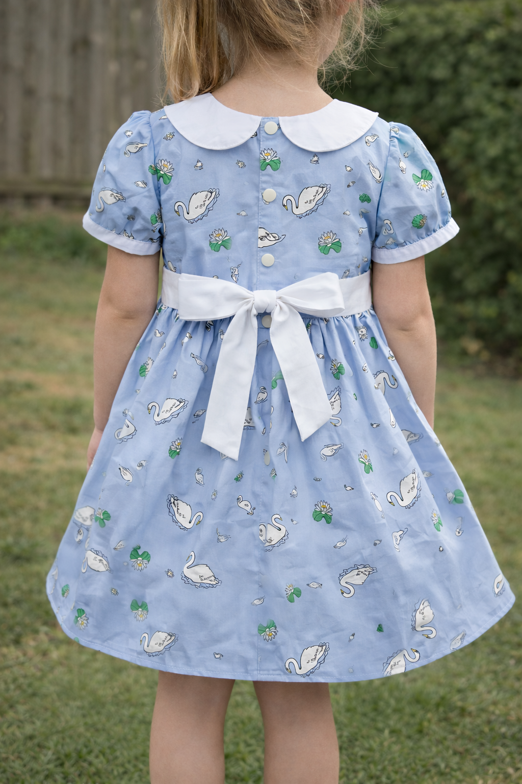 Swan Short Puff Sleeve Dress with Sash
