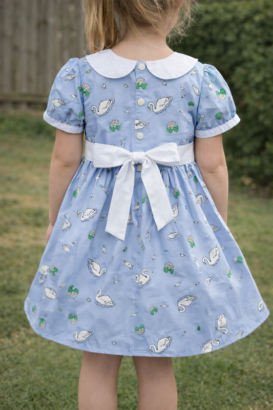 Swan Short Puff Sleeve Dress with Sash